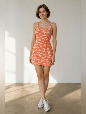Cider Orange Floral Pattern Sleeveless Dress